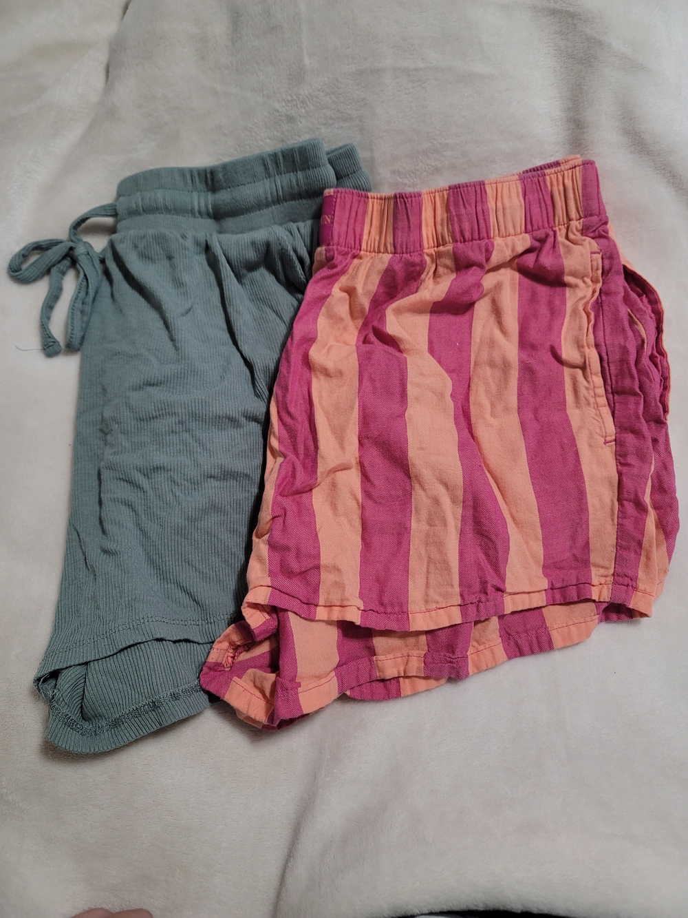 Women's Bundle Cotton Sleep Shorts Lot 2 Pairs Pink Peach Sage Sz Large Pockets